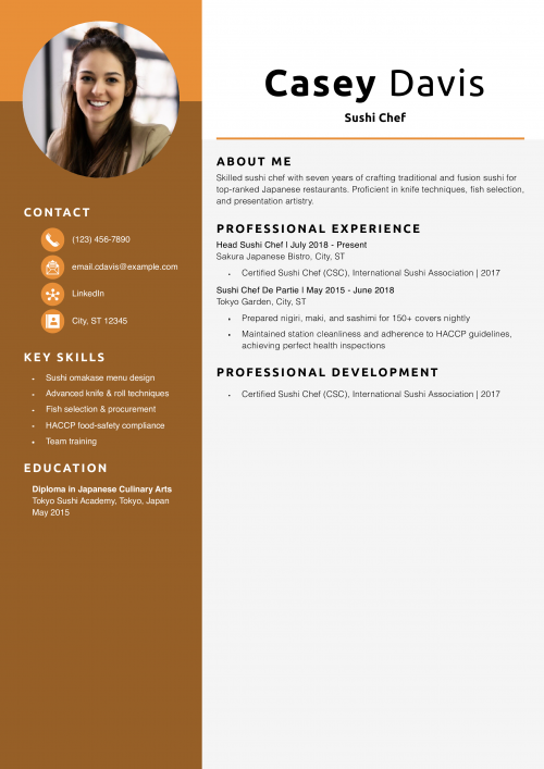 Sushi Chef Resume Example