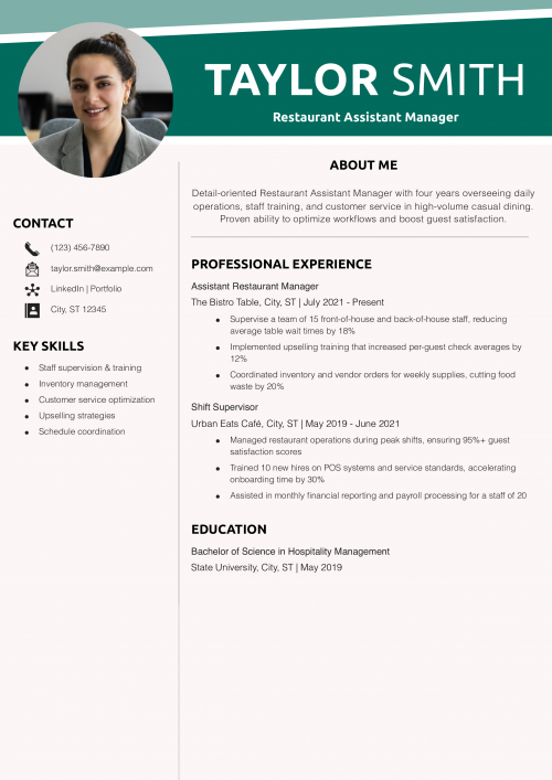 Restaurant Assistant Manager Resume Example