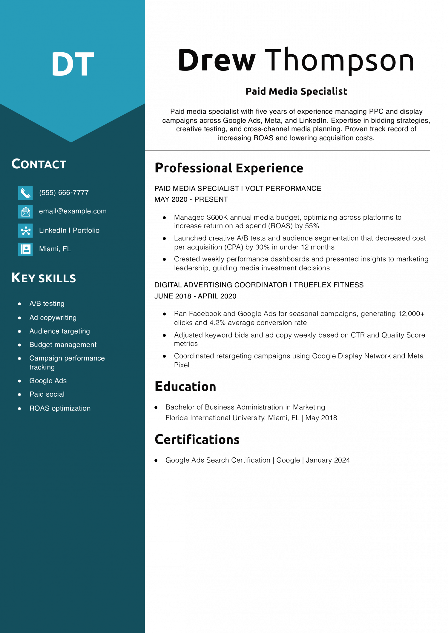 Paid Media Specialist Resume  
