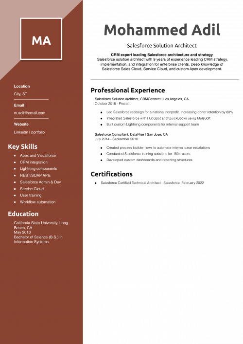 Salesforce Solution Architect Resume