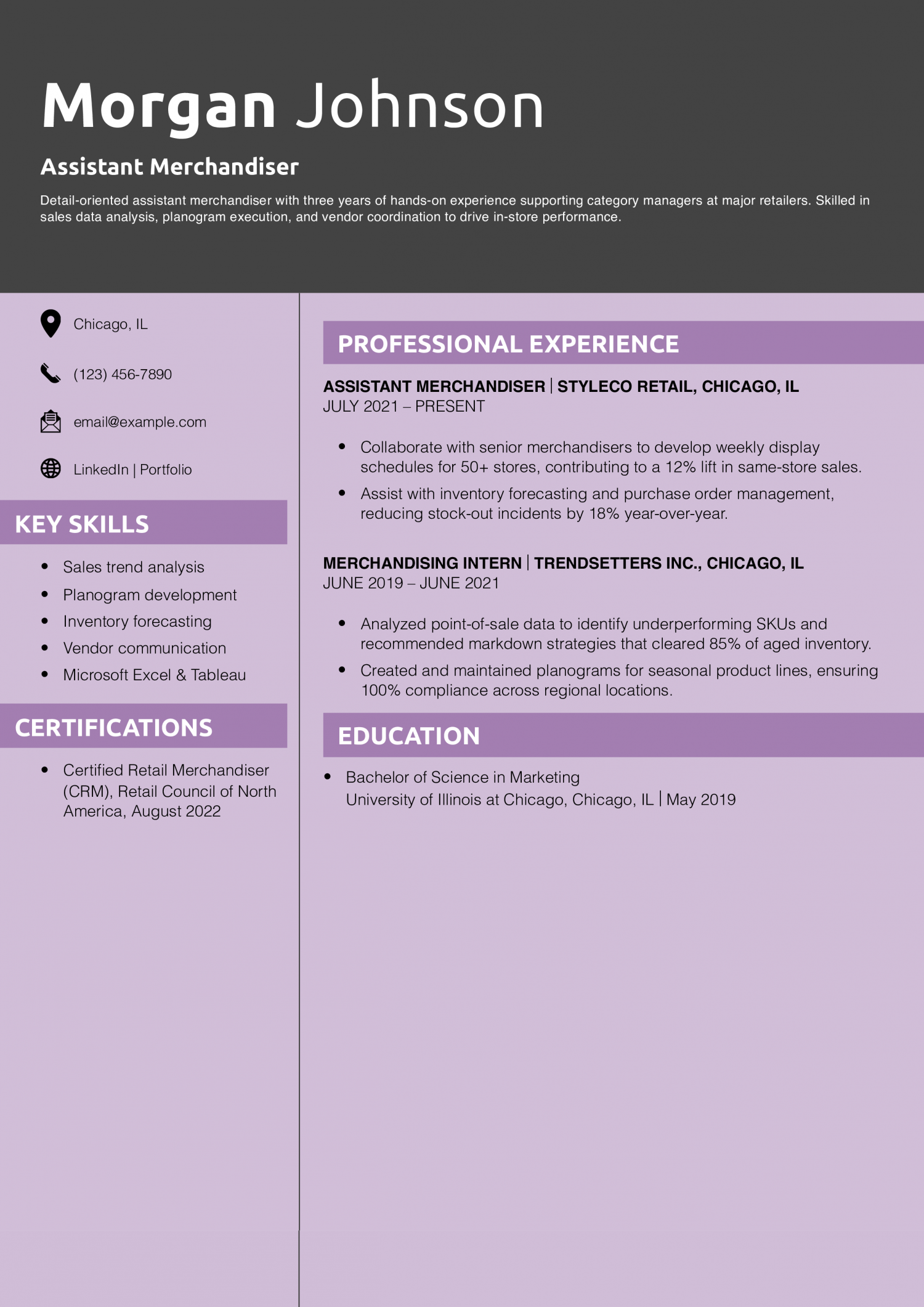 Assistant Merchandiser Resume Example