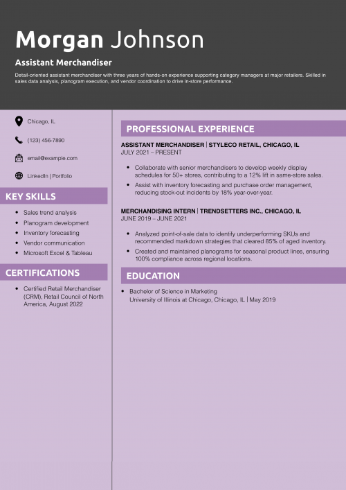 Assistant Merchandiser Resume Example