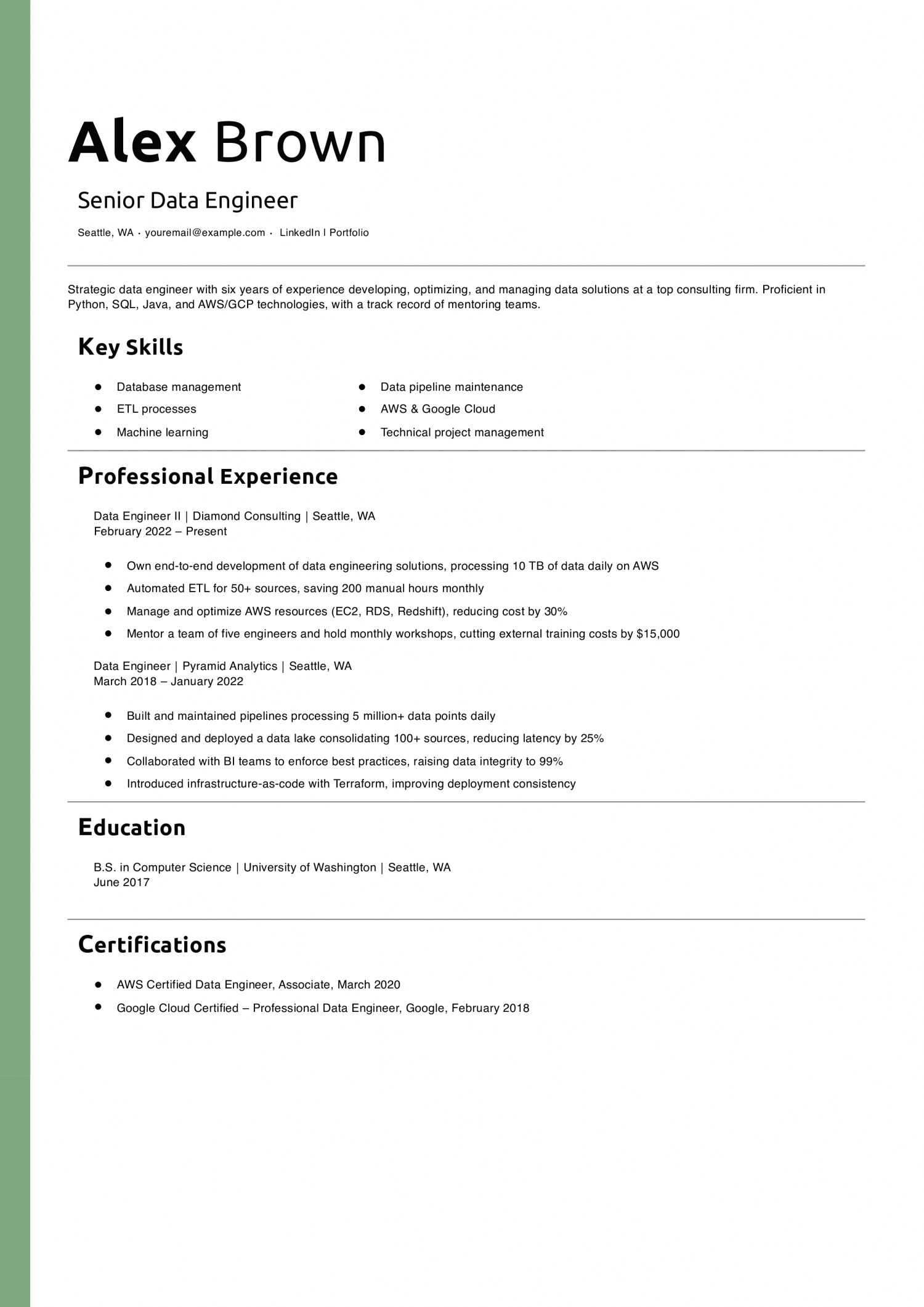 Senior Data Engineer Resume Example