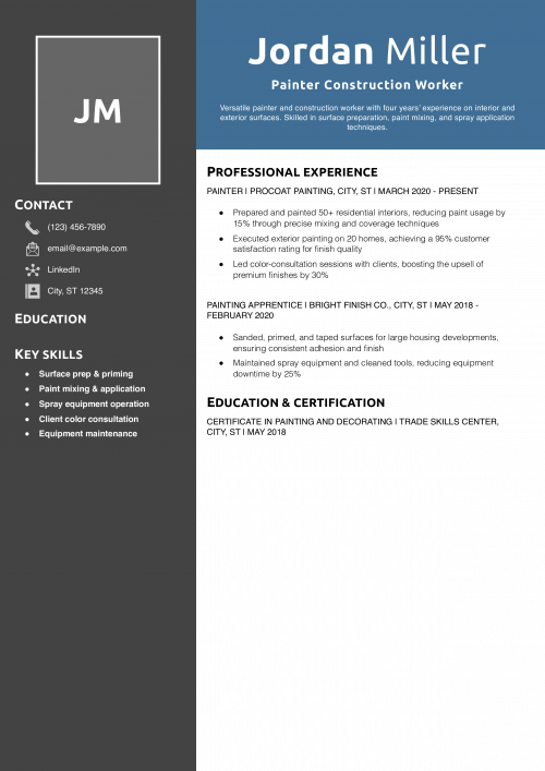 Painter Construction Worker Resume Example