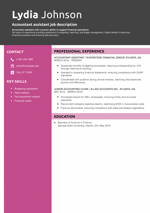 Accountant assistant job description for resume example