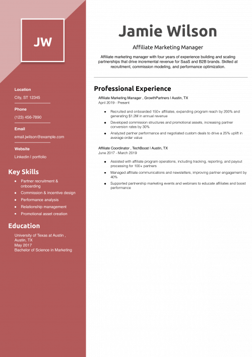 Affiliate Marketing Manager Resume Example 