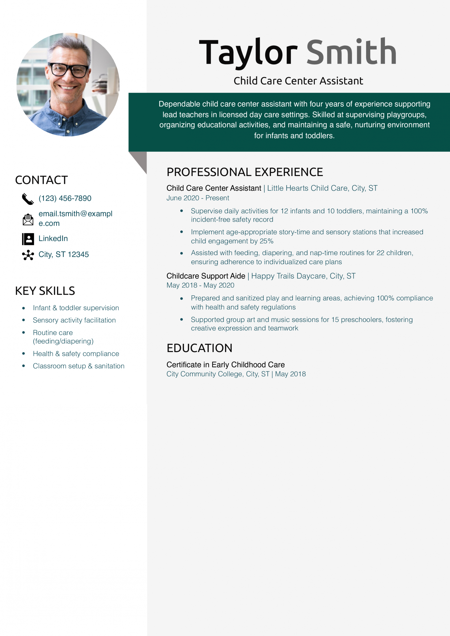 Child Care Center Assistant Resume Example