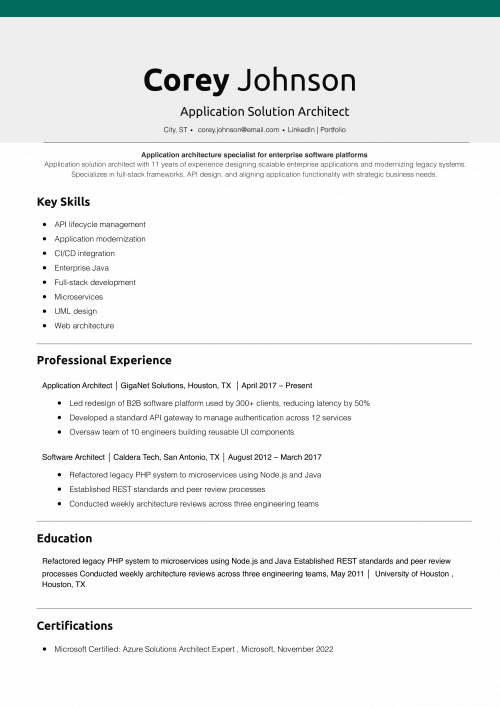 Application Solution Architect Resume
