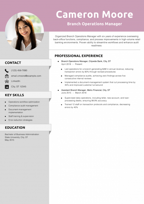 Branch Operations Manager Resume Example