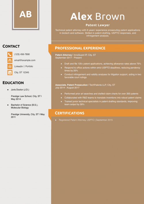 Patent Lawyer Resume Example 