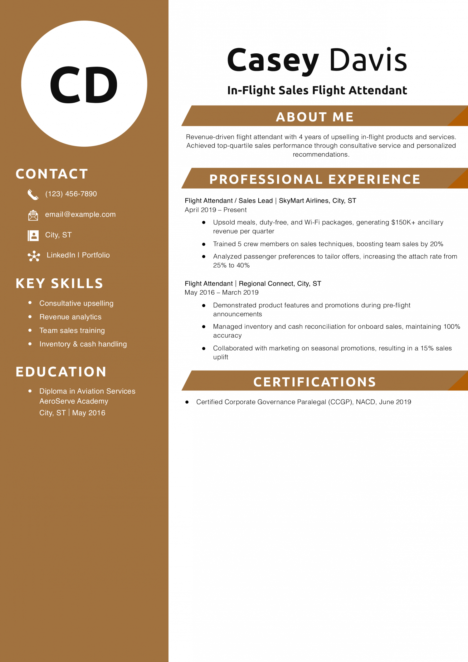 In-Flight Sales Flight Attendant Resume Example