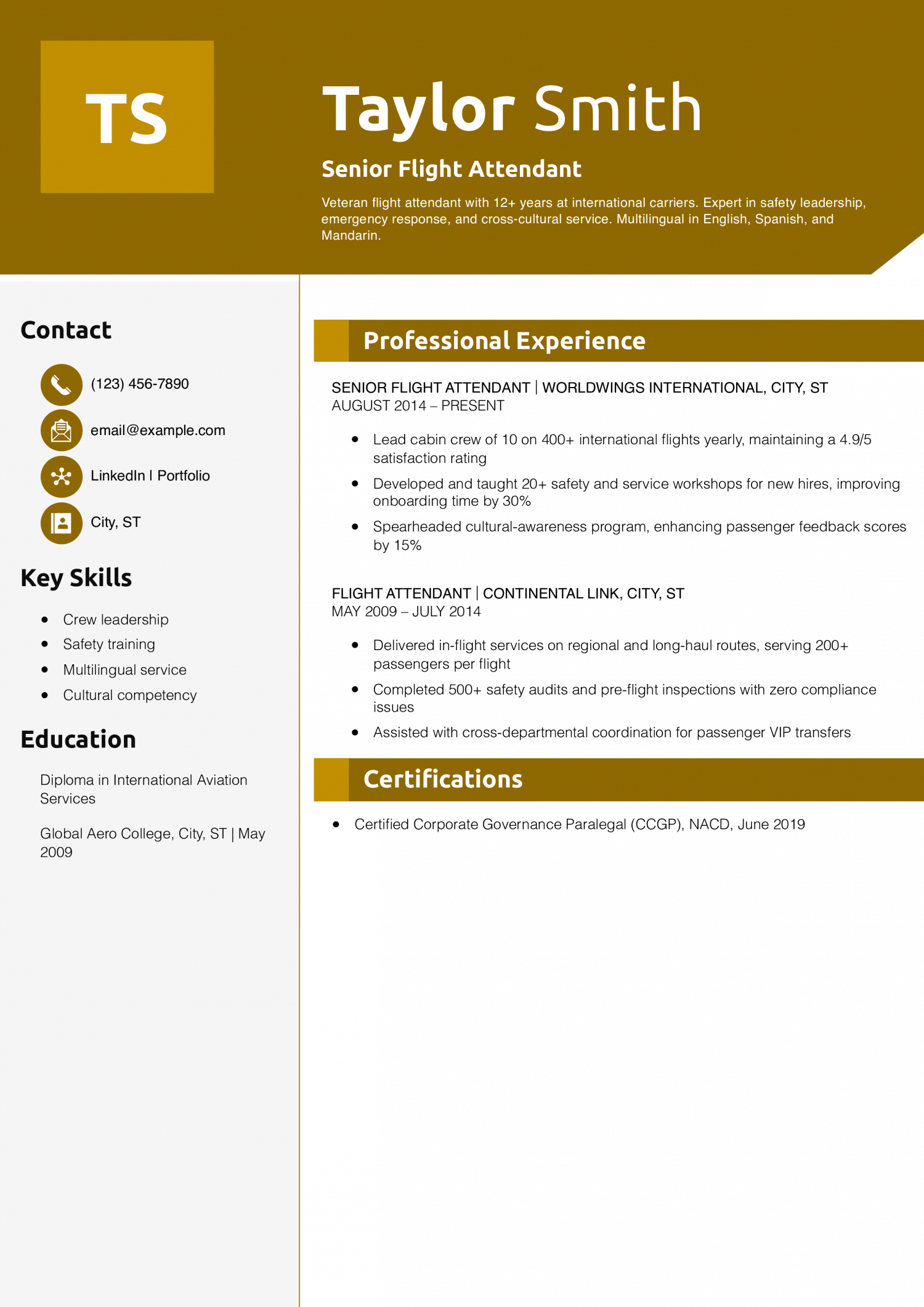 Senior Flight Attendant Resume Example