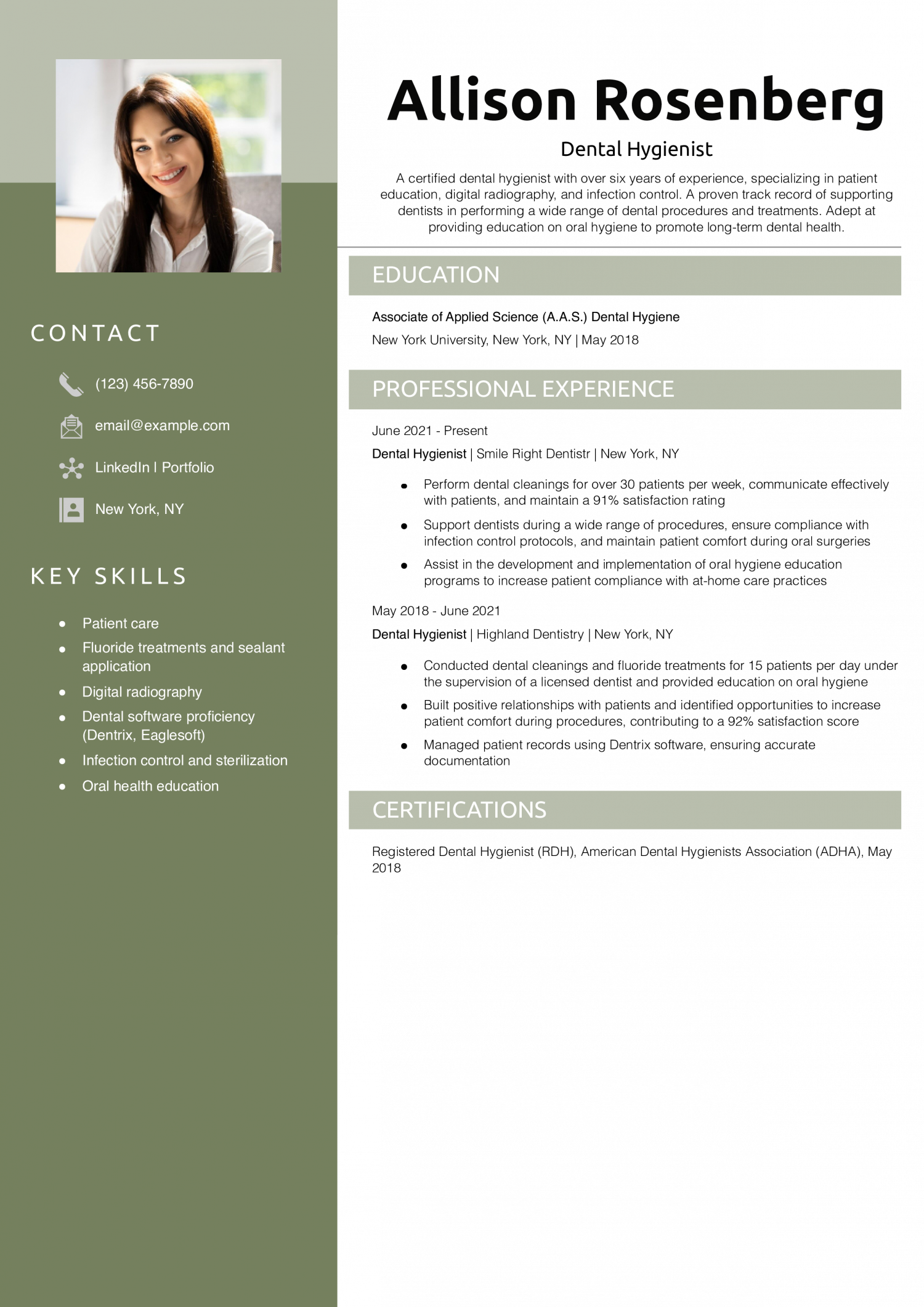 Dental Hygienist Resume