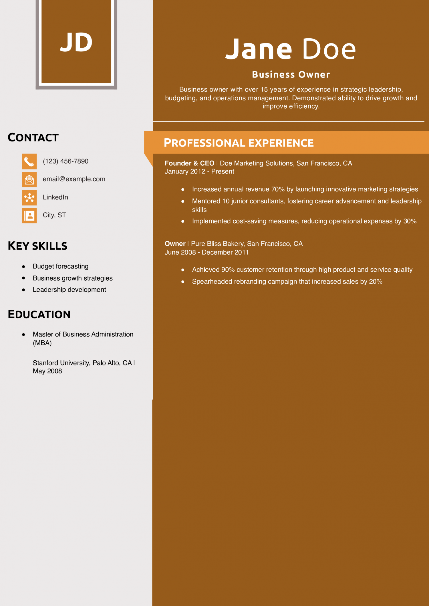 Business Owner Skills for Resume
