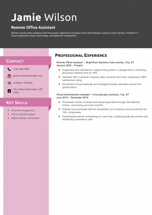 Remote Office Assistant Resume Example 