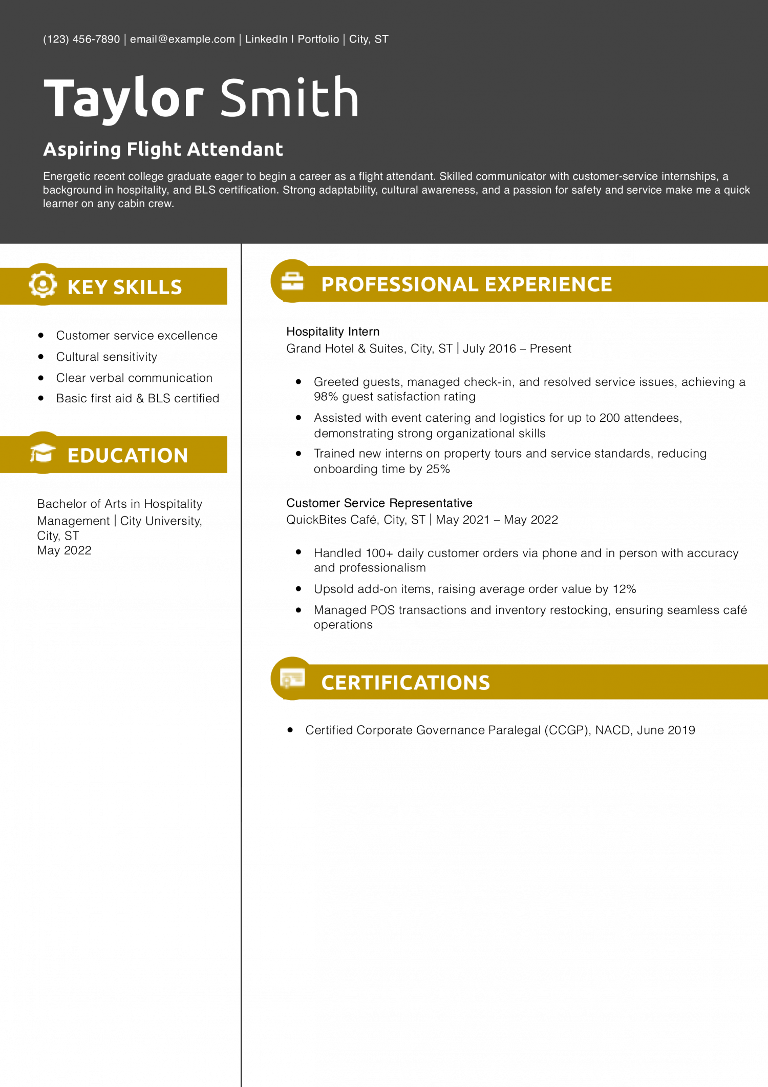Aspiring Flight Attendant Resume Example