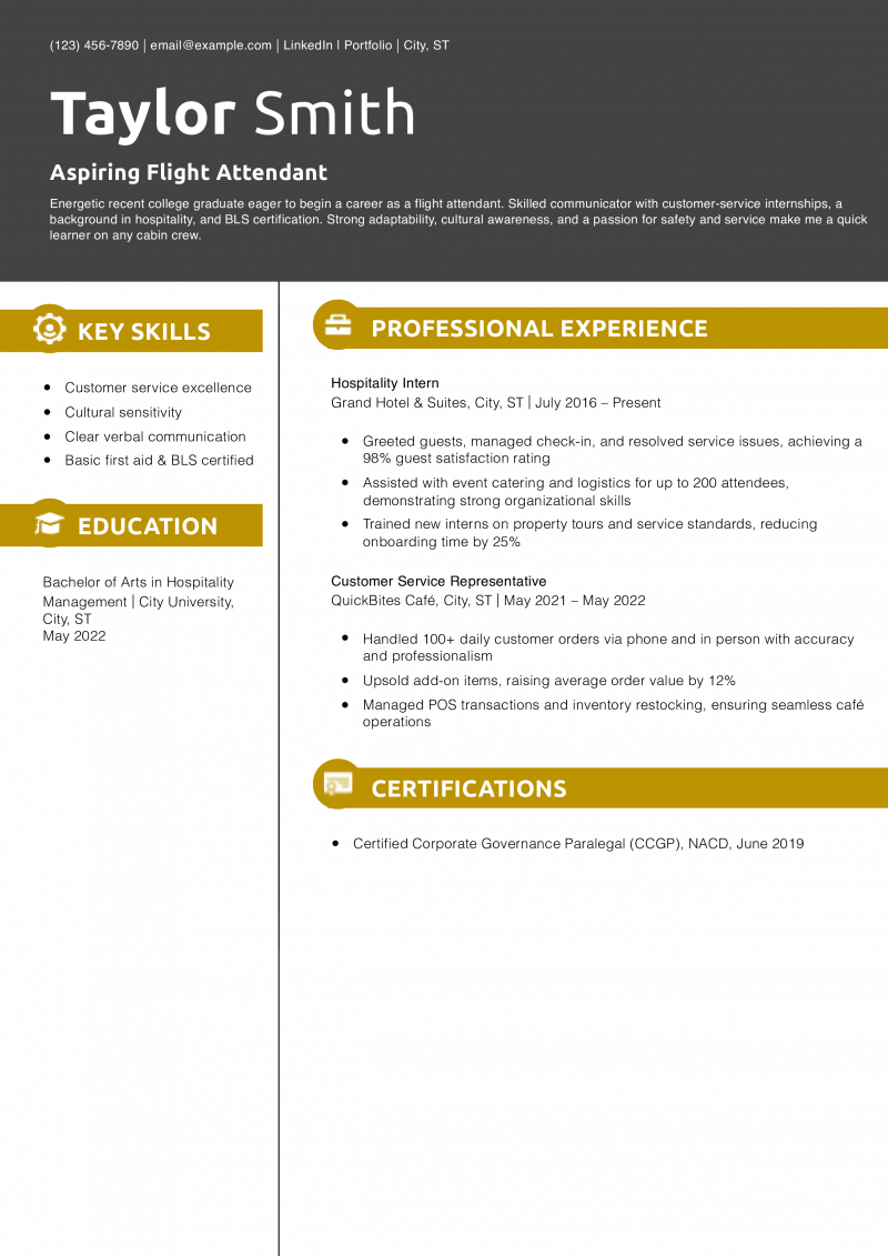 Aspiring Flight Attendant Resume Example