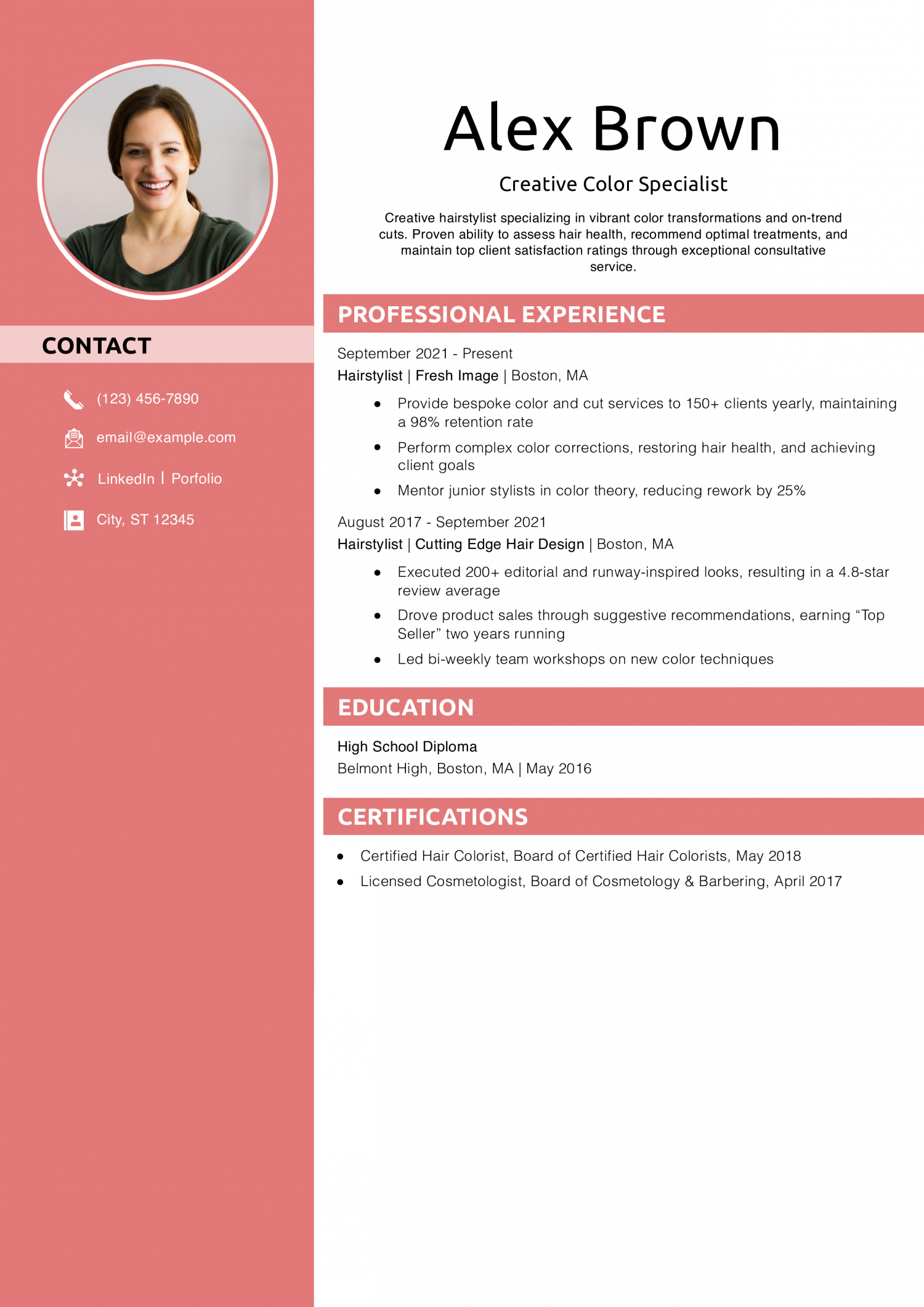 Creative Color Specialist Resume Example