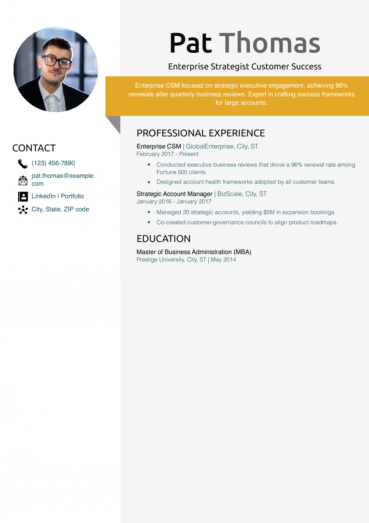 Enterprise Strategist Customer Success Manager Resume