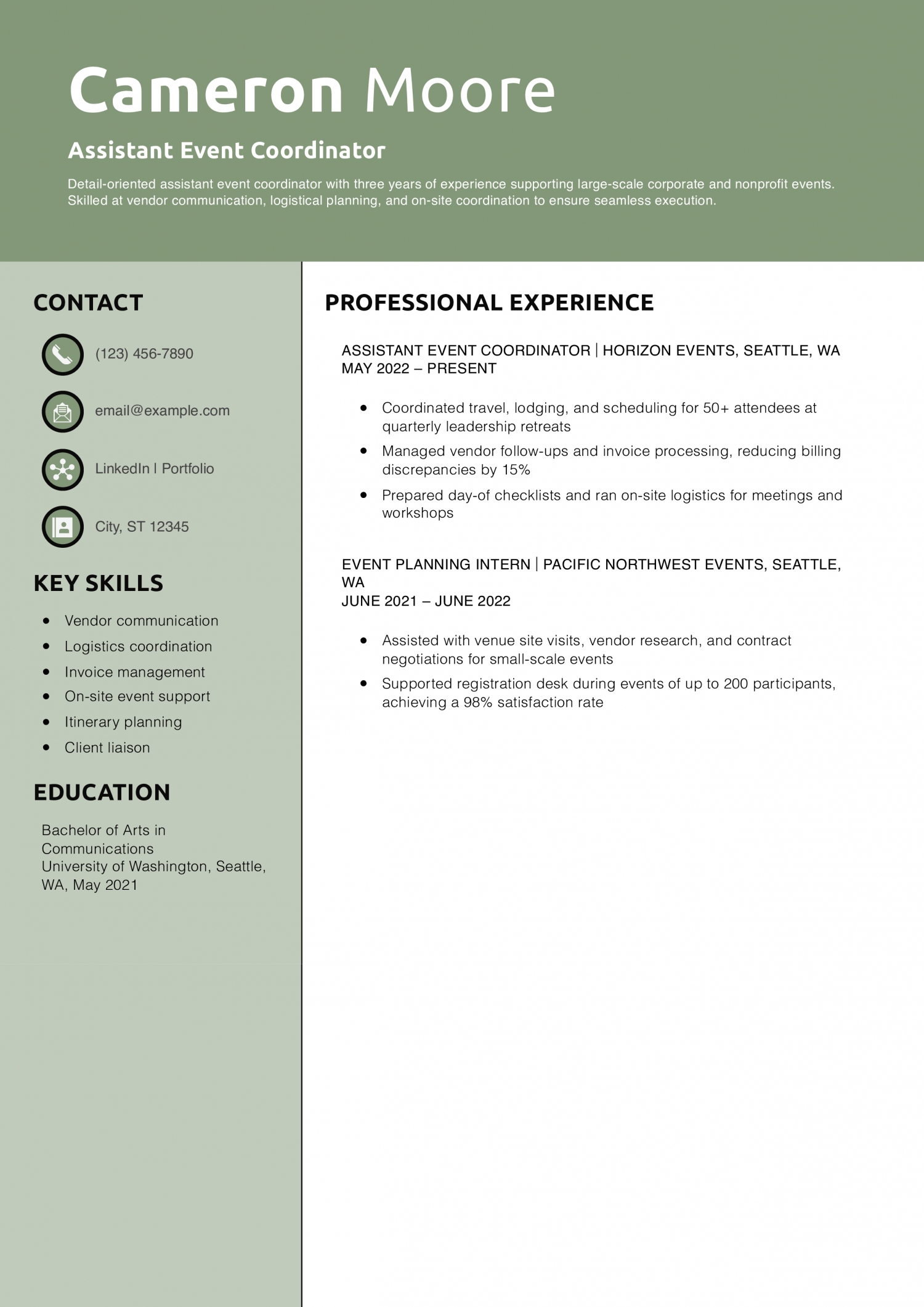 Assistant Event Coordinator Resume Example