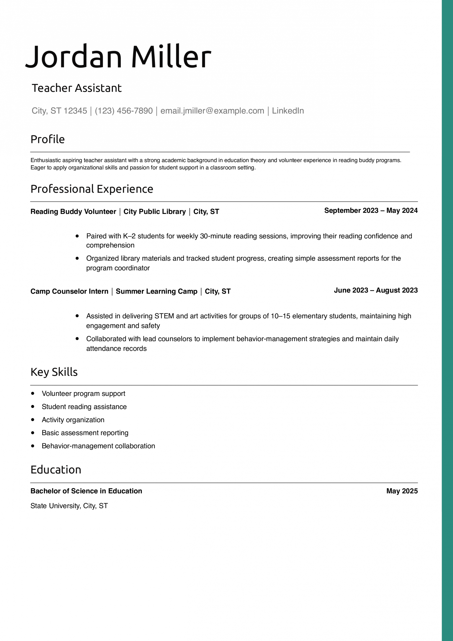 Sample Teacher Assistant Resume with No Experience