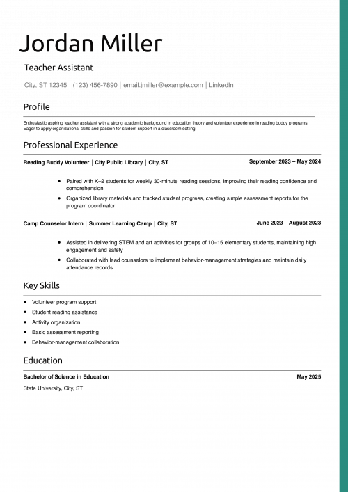 Sample Teacher Assistant Resume with No Experience