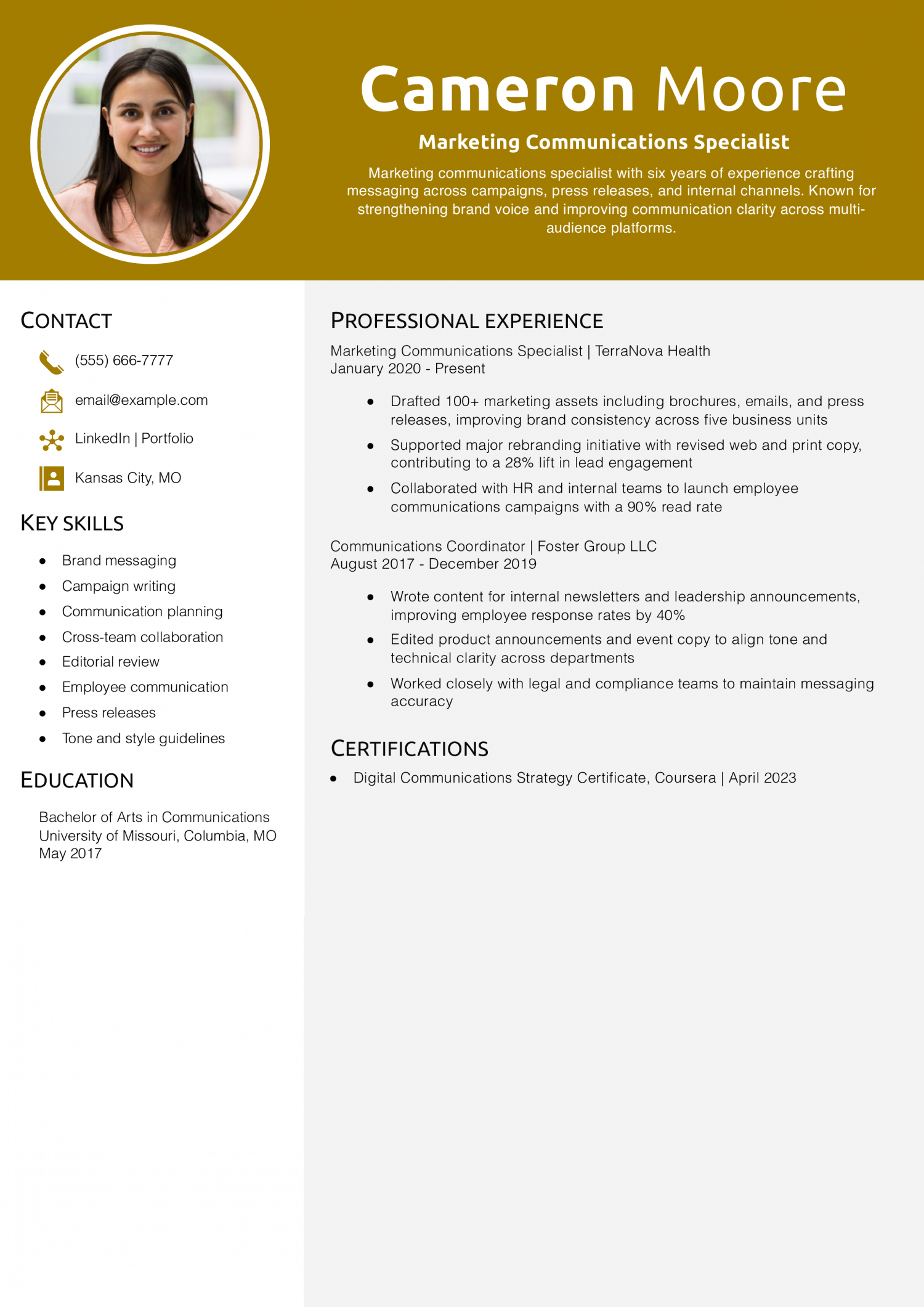 Marketing Communications Specialist Resume  