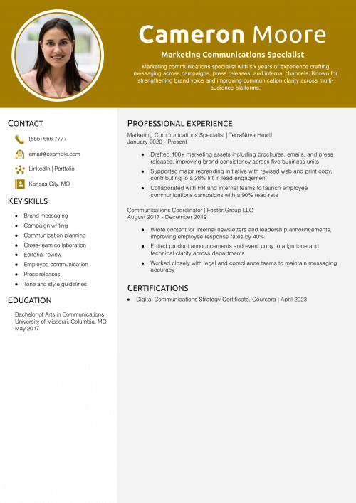 Marketing Communications Specialist Resume  