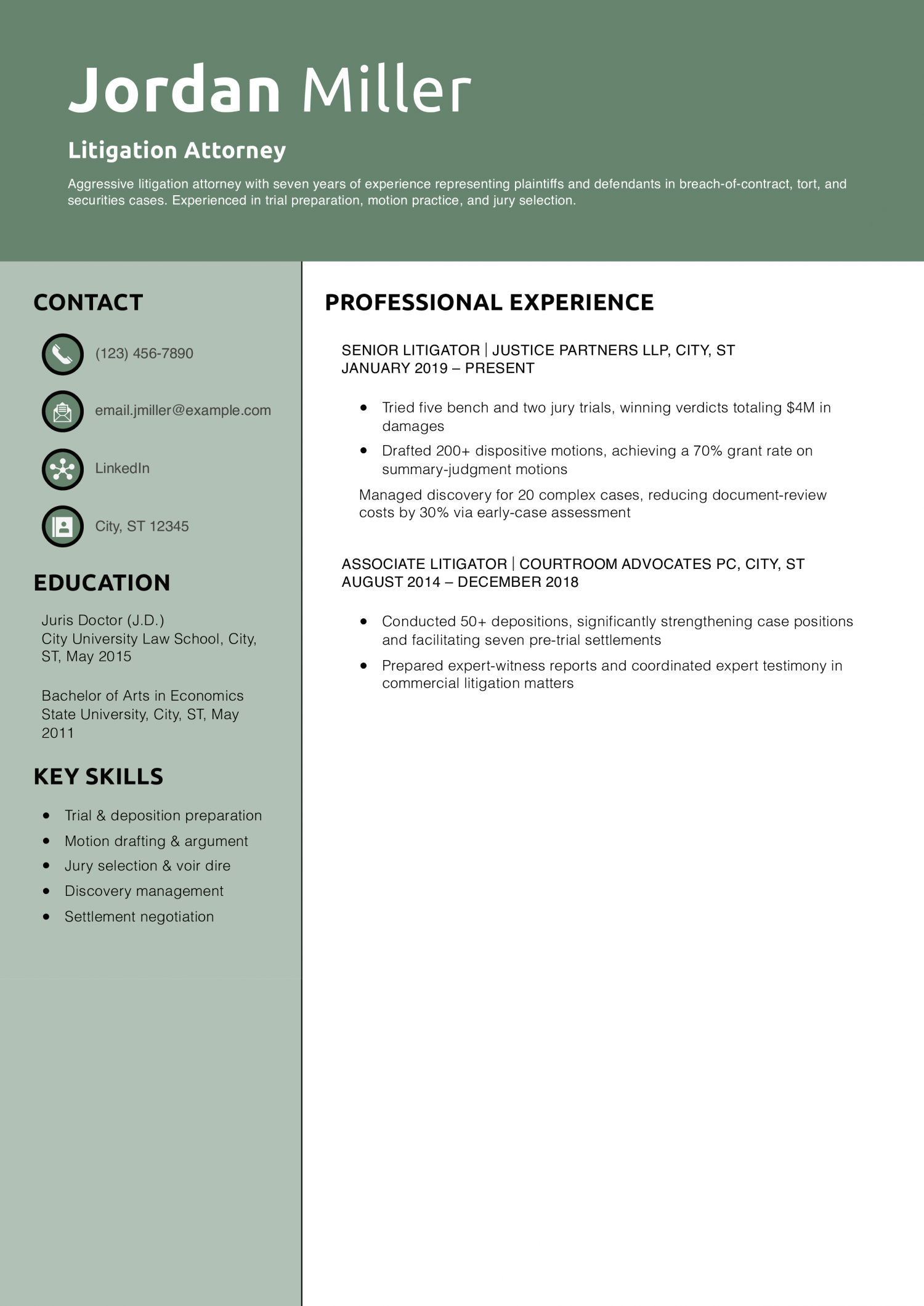 Litigation Attorney Resume Example