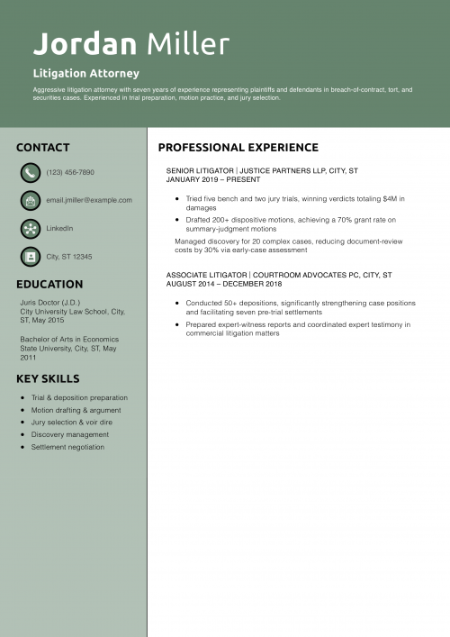 Litigation Attorney Resume Example