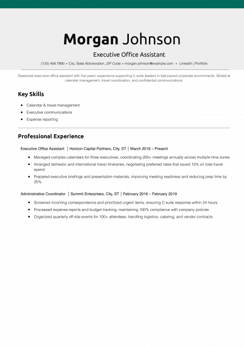 Executive Office Assistant Resume Example 
