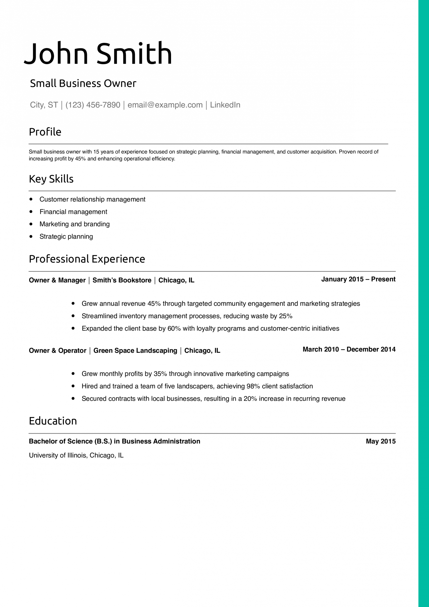 Small Business Owner Resume