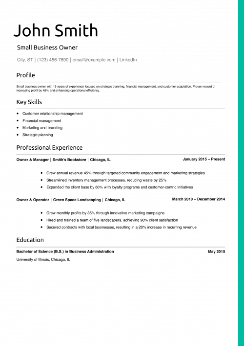 Small Business Owner Resume