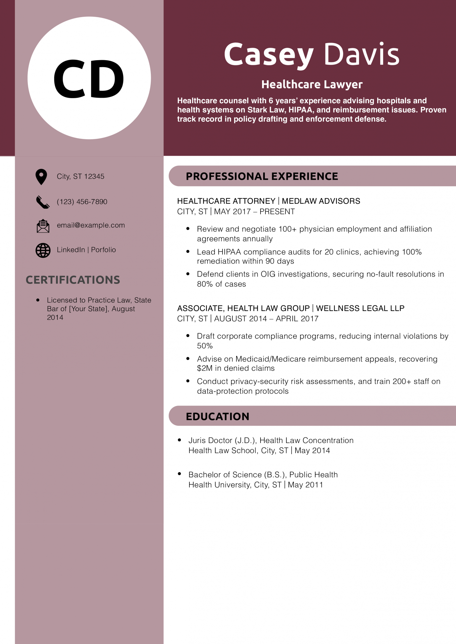 Healthcare Lawyer Resume Example
