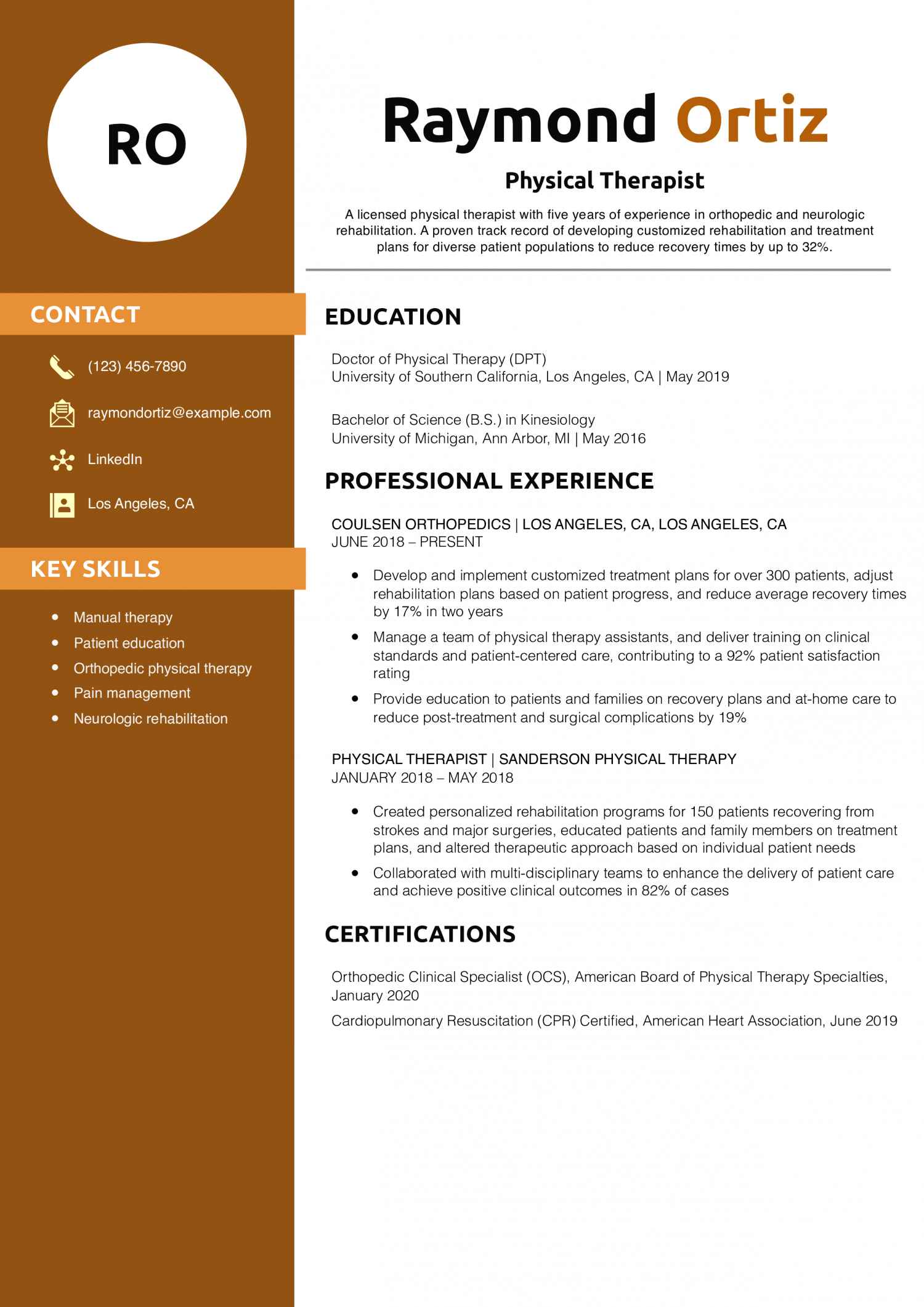 Physical Therapist Resume Example