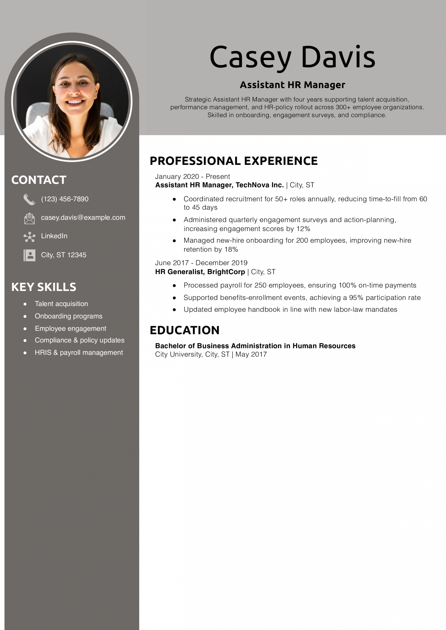 Assistant HR Manager Resume Example