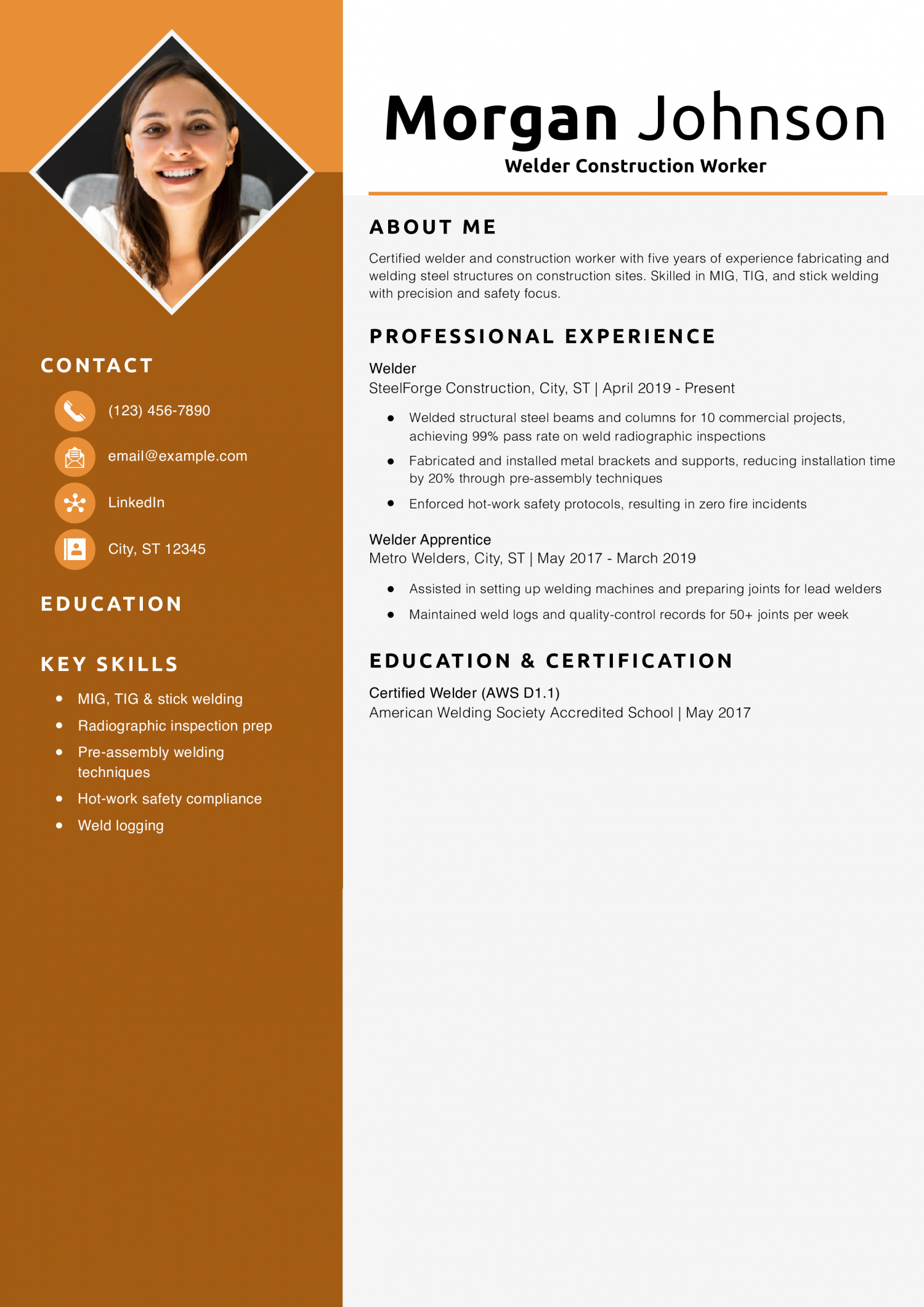 Welder Construction Worker Resume Example