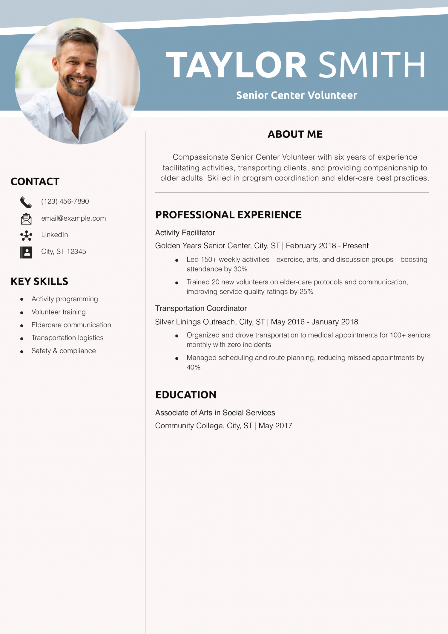Senior Center Volunteer Resume Example