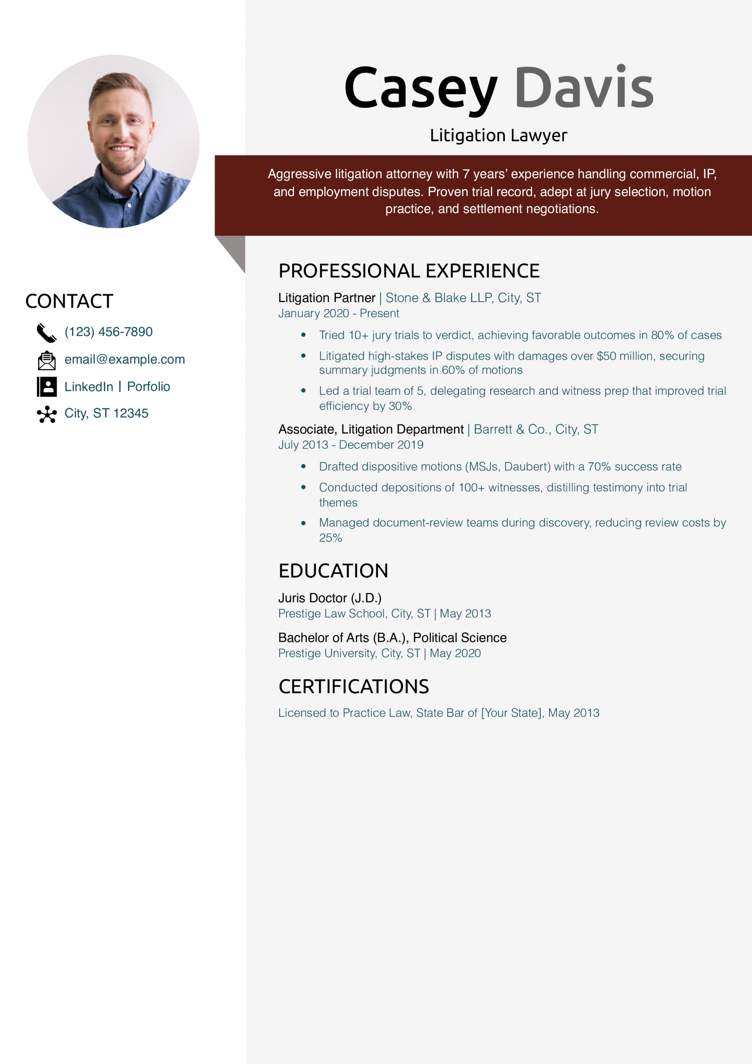 Litigation Lawyer Resume Example