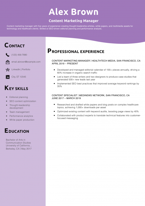 Content Marketing Manager Resume Example
