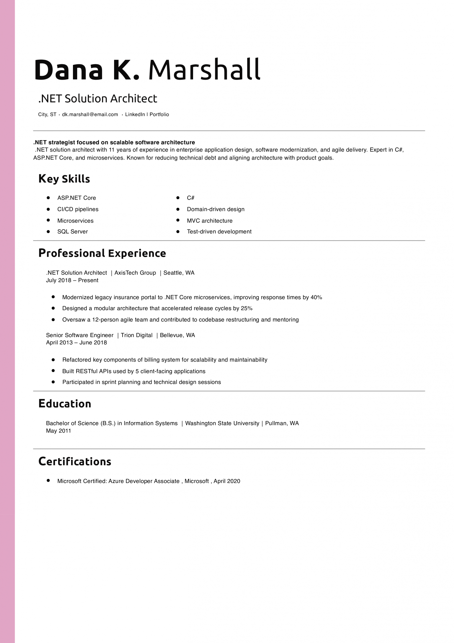 .NET Solution Architect Resume 