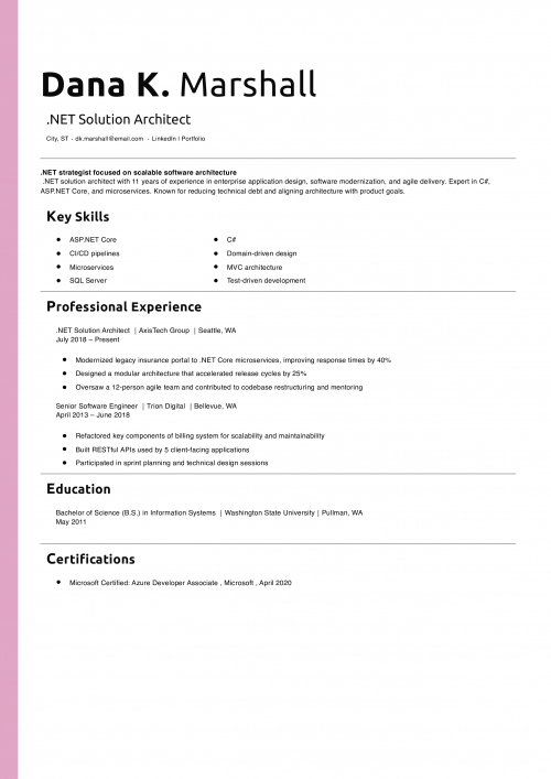 .NET Solution Architect Resume 