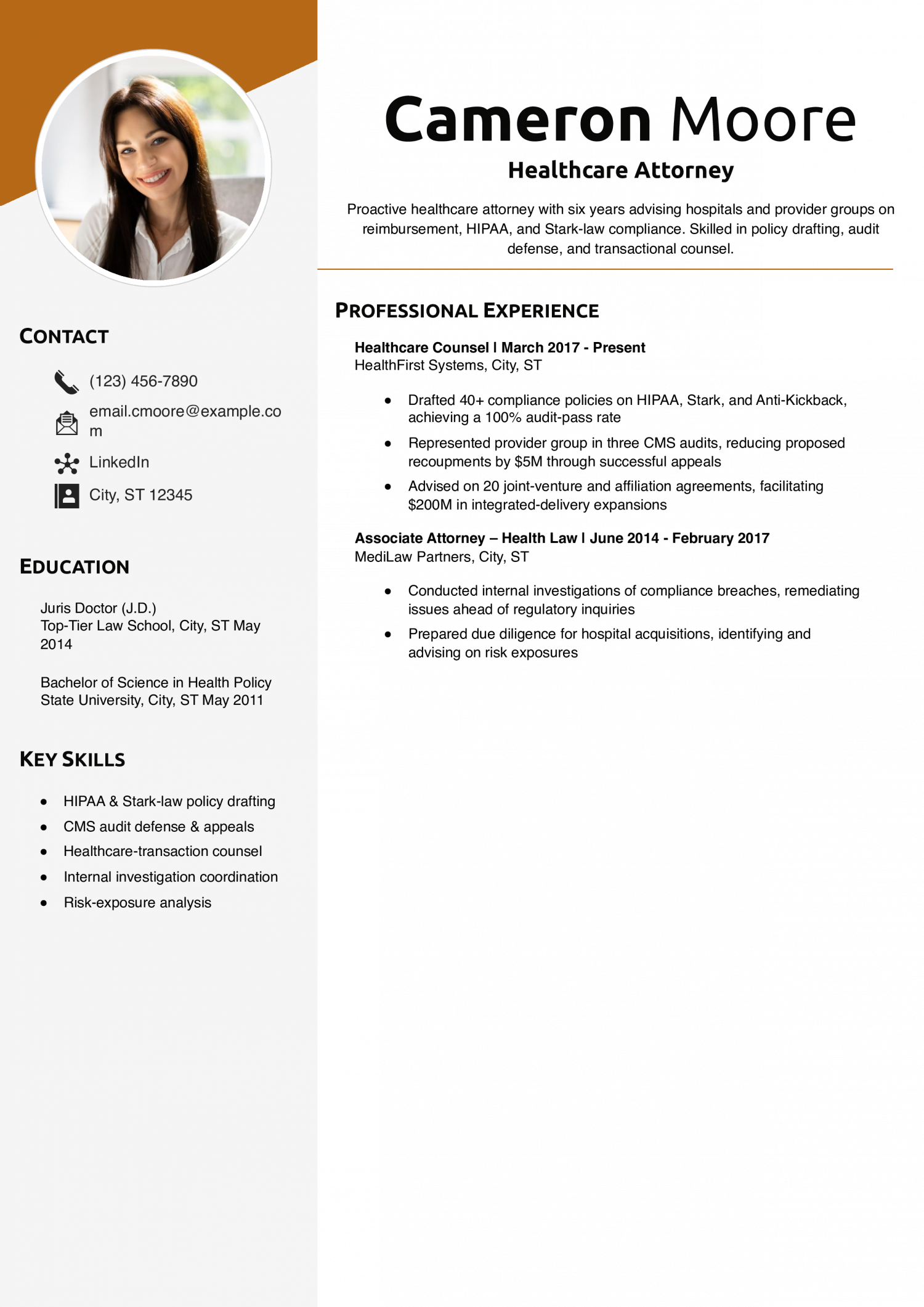 Healthcare Attorney Resume Example