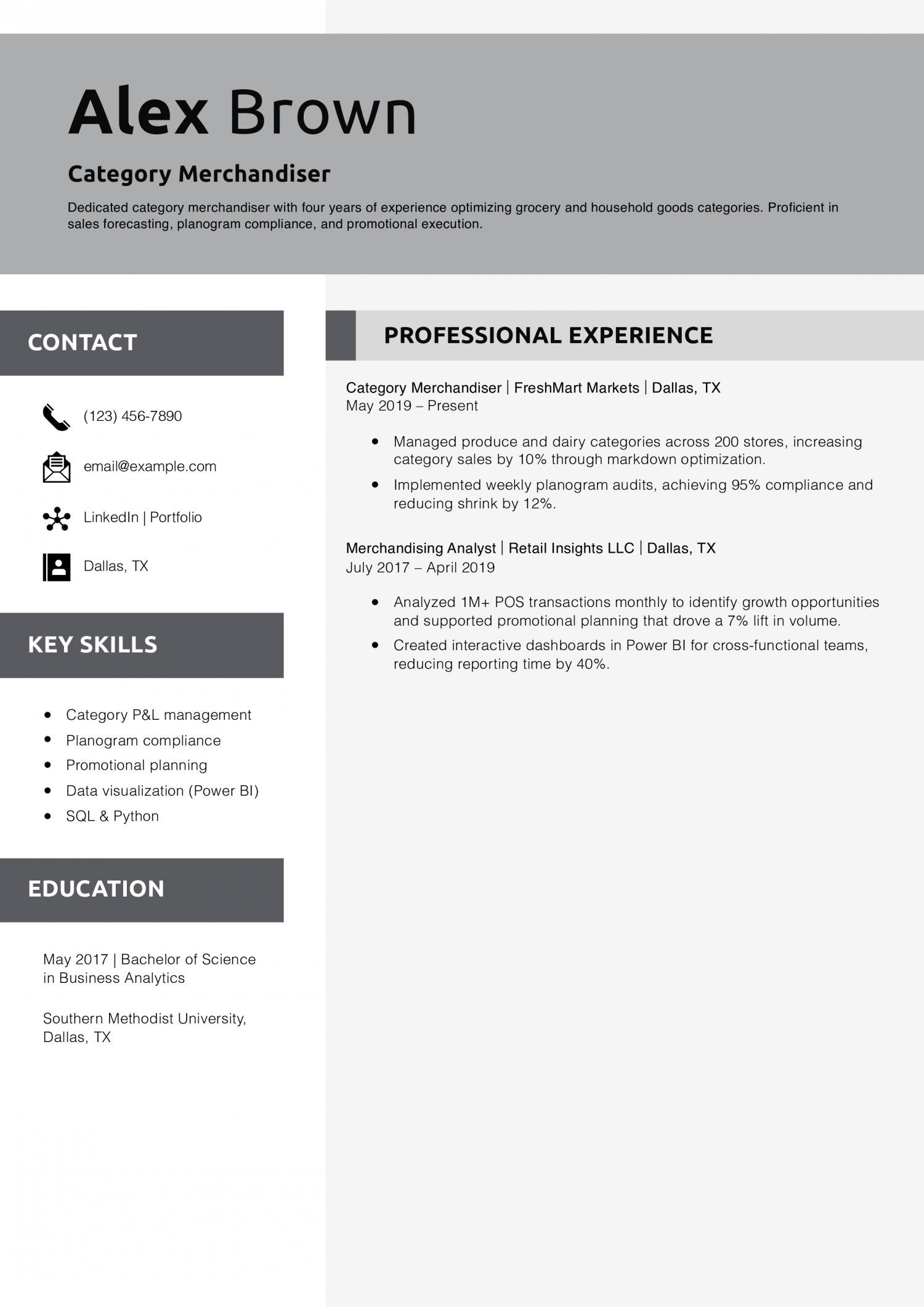 Category Merchandiser Resume Example