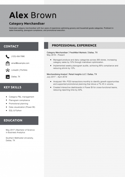 Category Merchandiser Resume Example