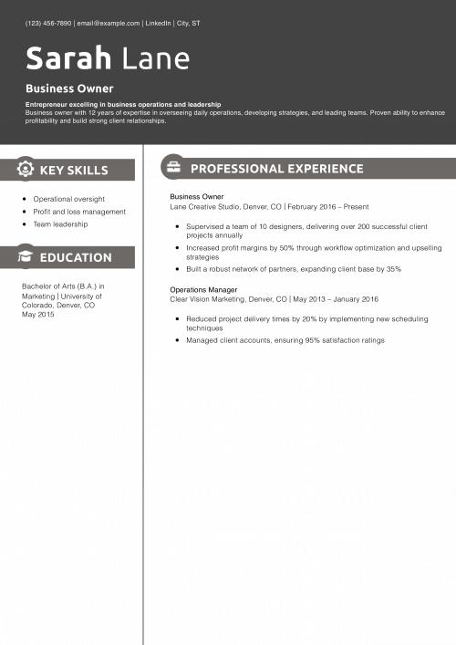 Business Owner Duties for Resume