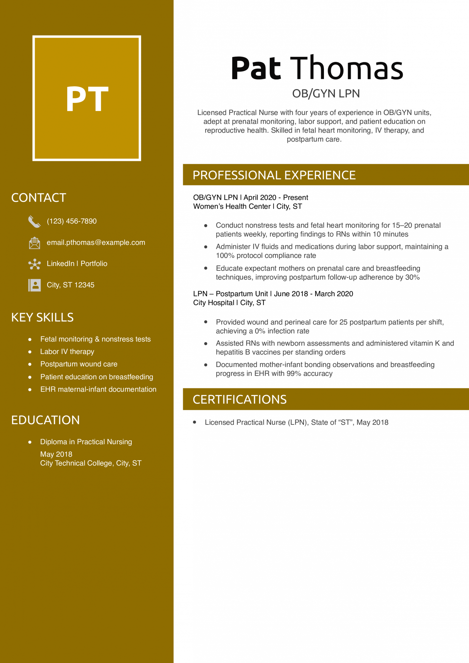 OB/GYN LPN Resume Example