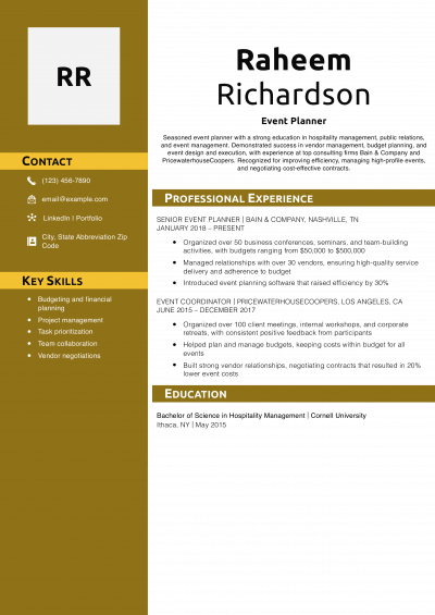 Event Planner Resume Example