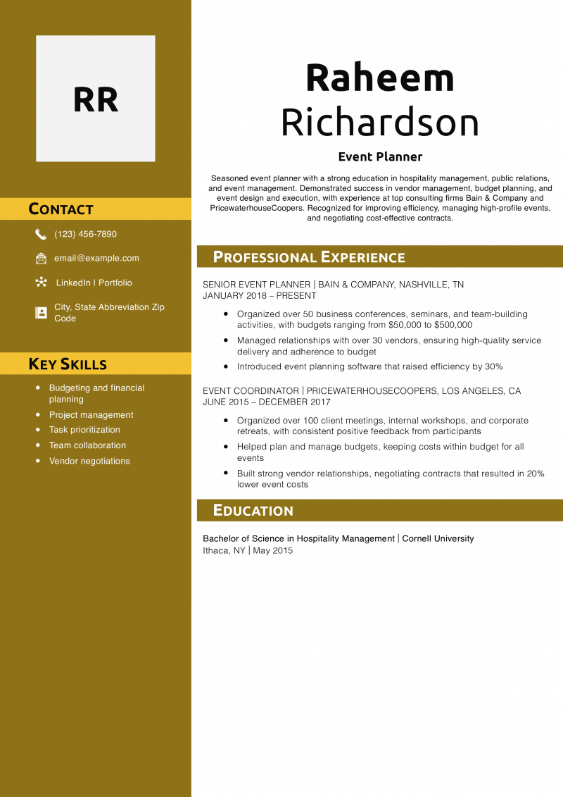 Event Planner Resume Example