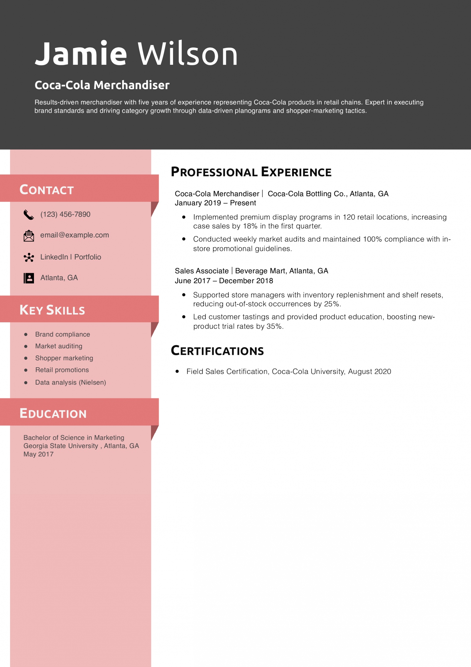 Coca-Cola Merchandiser Resume Example